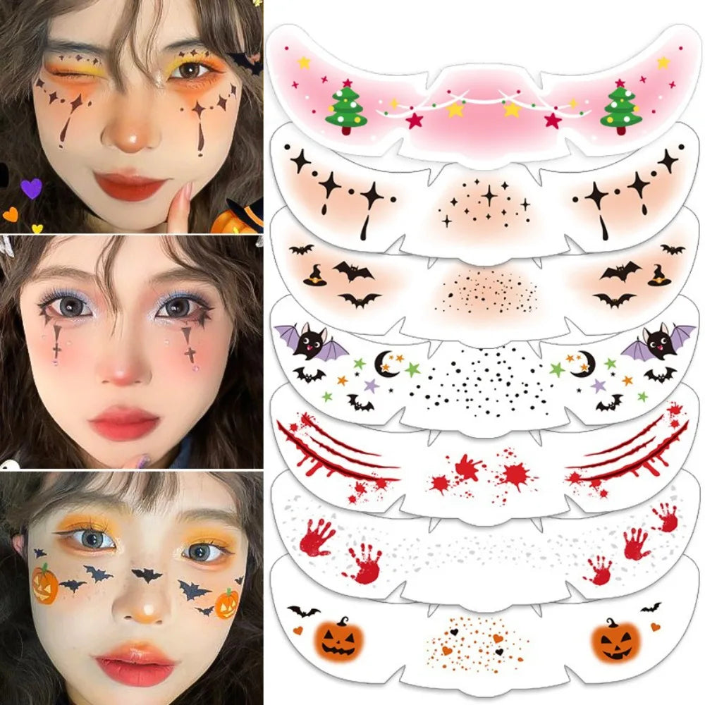 3Pcs Halloween and Christmas Tree Face Tattoo Sticker Demon Scar Vine Temporary Stickers DIY Party Makeup Tattoo Decal ﻿Kit HIP