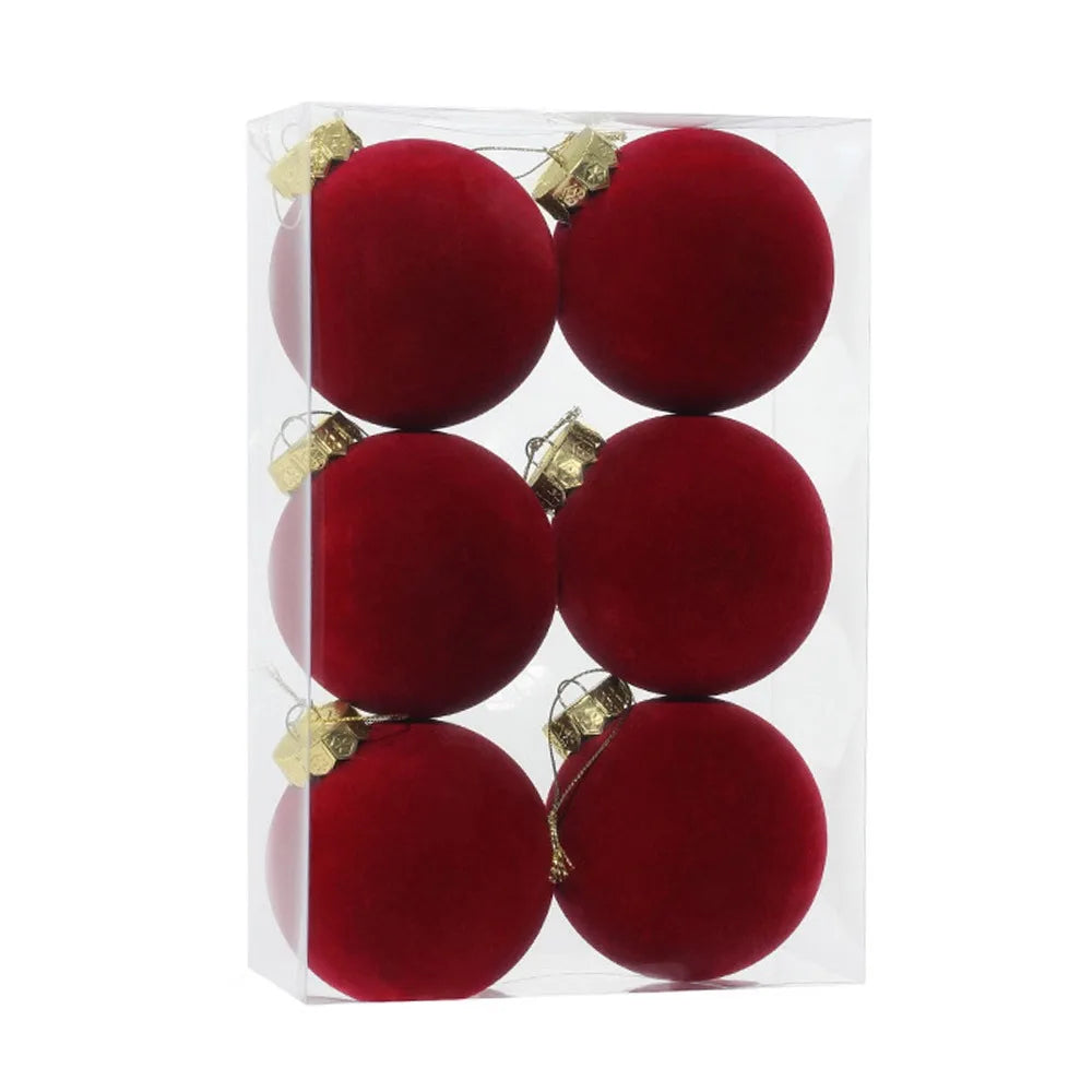 6-Pack Velvet Christmas Ball Ornaments – 8CM Flock Set Christmas Ornament Set HIP Red A 8cm