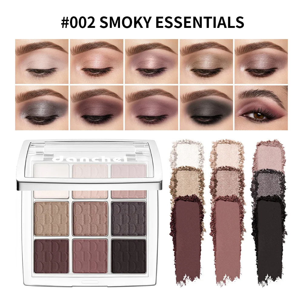 9 Shade Eyeshadow Palette Black Swan Smoky with 3 Brushes Waterproof Matte Highlighter for Halloween Eye Makeup HIP