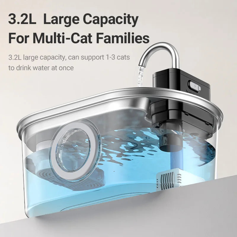 ROJECO 3.2L Stainless Steel Cat Water Fountain Wireless Sensor Smart Automatic Dog Water Dispenser Drinking Fountain 4000mAh HIP