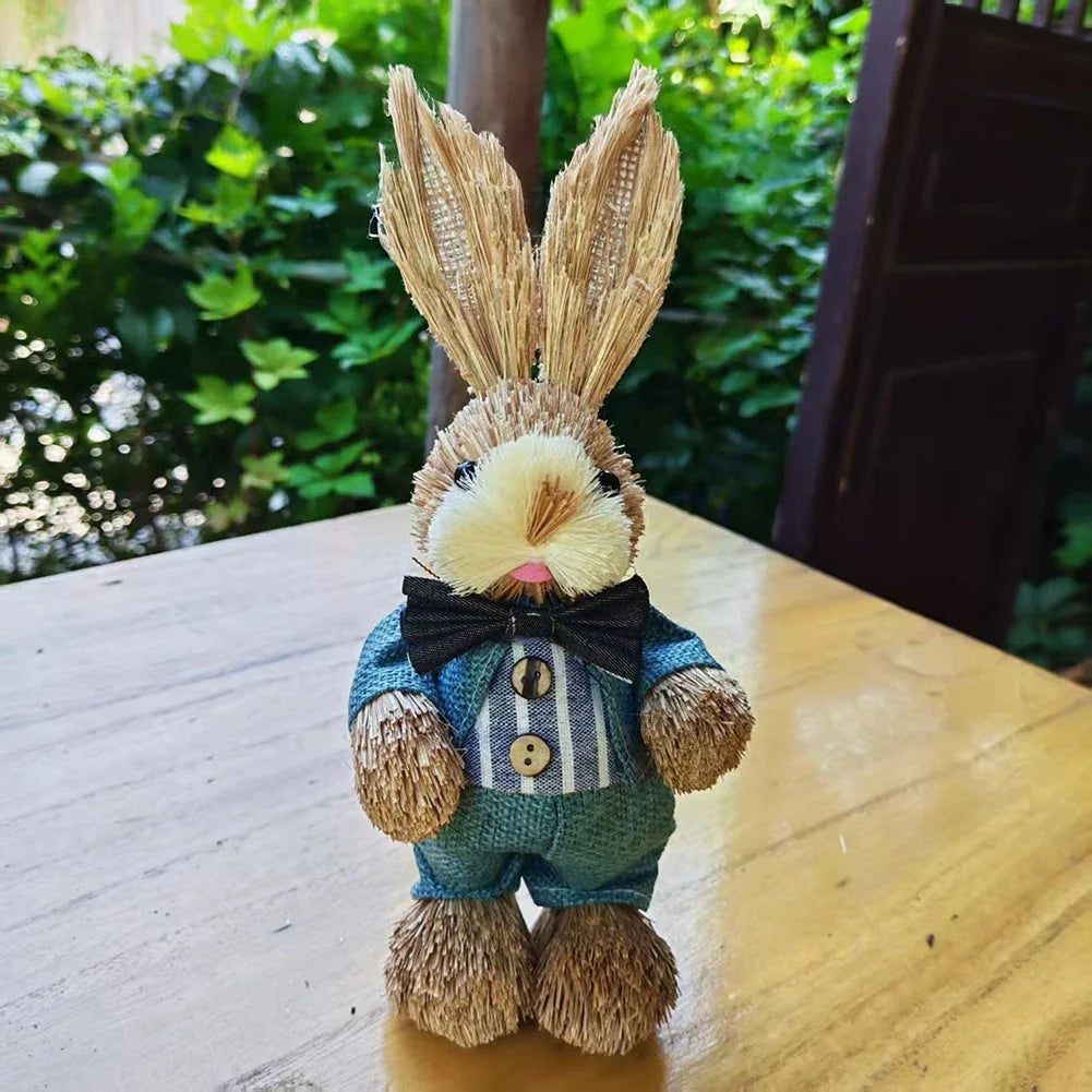 Handmade Craft 23cm Woven Rabbit Figurine Cute Boho Easter Bunny Statue Spring Home Decor Festive Party Gift Idea HIP 03