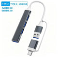 KEBIDUMEI 4-in-2 USB 3.0 Hub – 5Gbps, 4 Ports, USB-C & USB-A USB Hub Adapter HIP 4-in-2 Gray