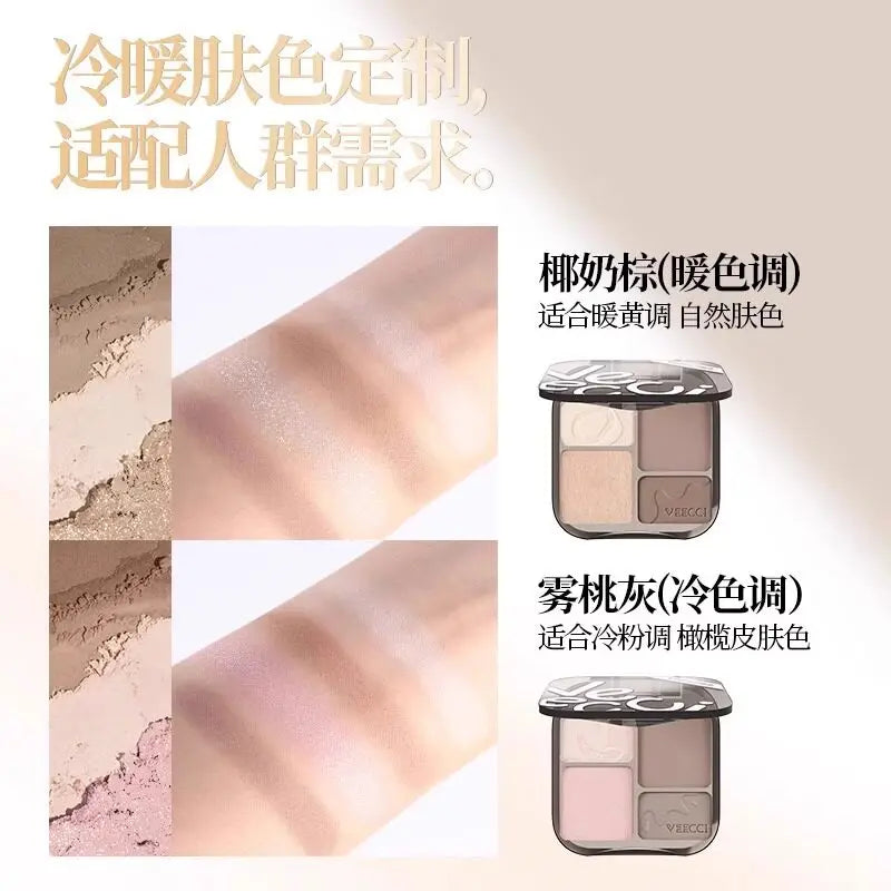 VEECCI 4-Color Contour Palette – Bronzer, Blush & Highlight Contour Palette HIP