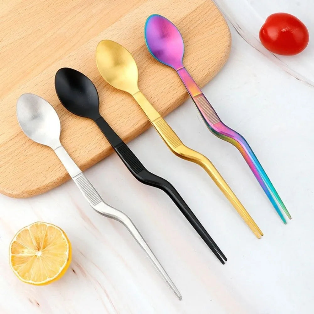 2-in-1 Stainless Steel Sauce Spoon & Food Tweezers Kitchen Tool Kitchen Utensil HIP