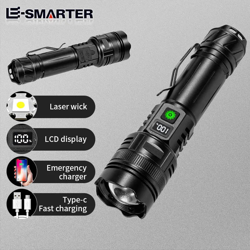ESMARTER High Power LED Flashlight – Type-C Rechargeable Torch LED Tactical Flashlight HIP