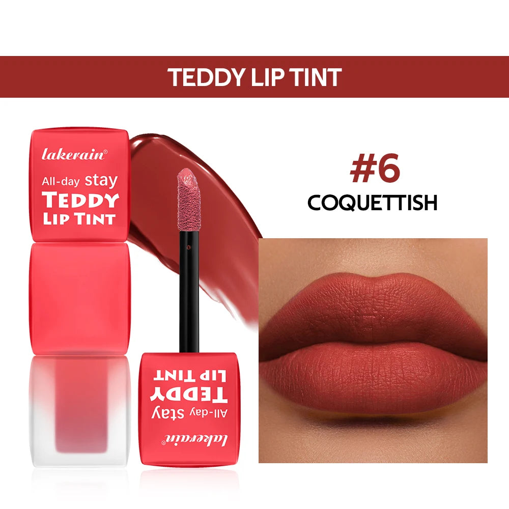 Teddy Tint Lip Color Tear Lip Gloss Super Stay Long-Lasting Coloring 12H Matte Texture Waterproof Lip Stain Lipstick Cosmetics HIP 6Coquettish