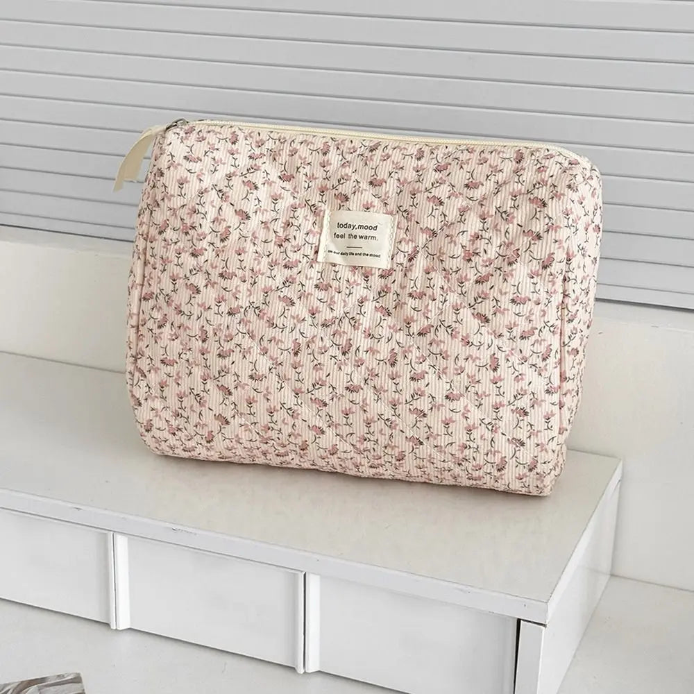 Corduroy Floral Makeup Bag – Large Capacity Cosmetic Pouch Cosmetic Makeup Bag HIP