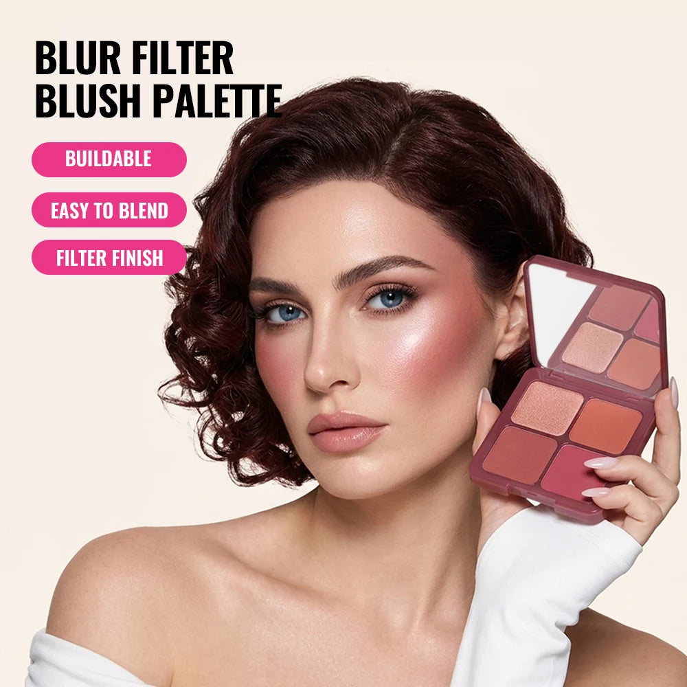 2pcs Blur Filter Blush Palette With Blush Brush 4 Color Matte Highlighter Palette Long-Lasting Makeup Cosmetics for Face Cheek HIP
