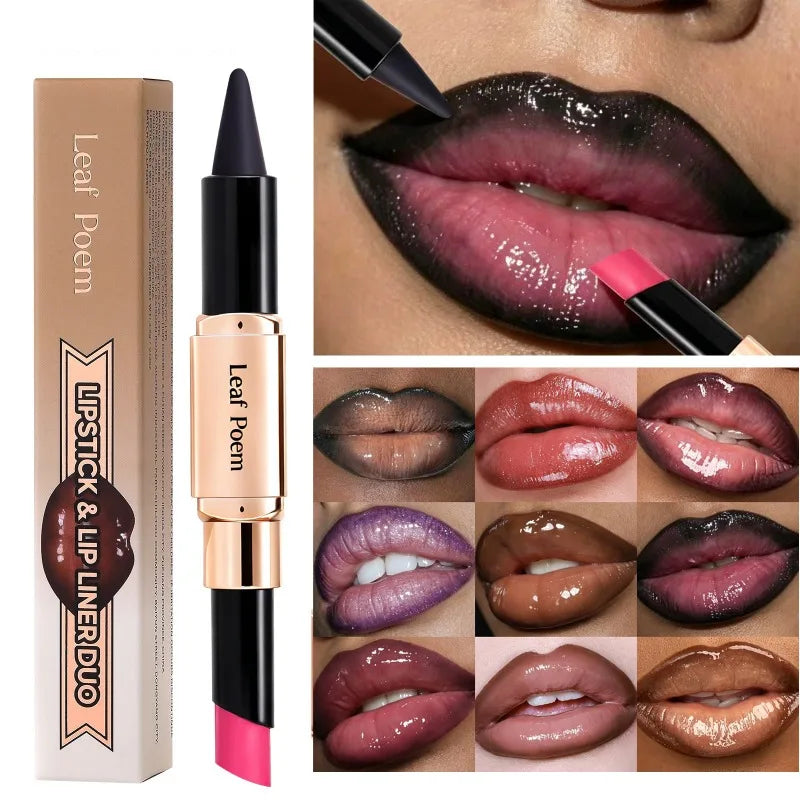2‑in‑1 Slanted Tip Lip Liner Lipstick Matte Velvet Lip Contour Moisturizing Long Lasting Non‑dry Lip Makeup Daily Party Cosmetic HIP