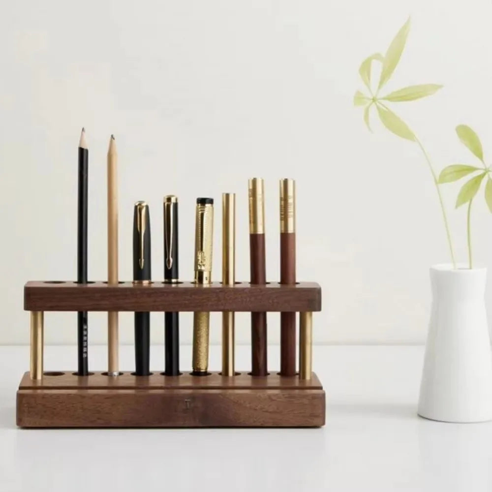 Walnut Wood 9-Slot Pen Holder & Phone Stand | Desk Organizer Desk Organizer HIP