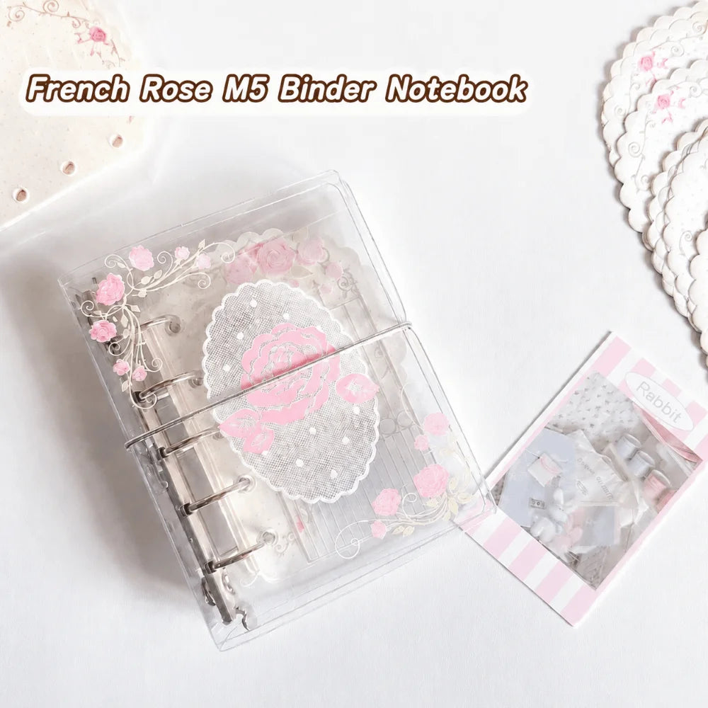 M5 Pocket Binder Journal – Rose Print PVC Loose Leaf Notebook Pocket Binder Journal HIP