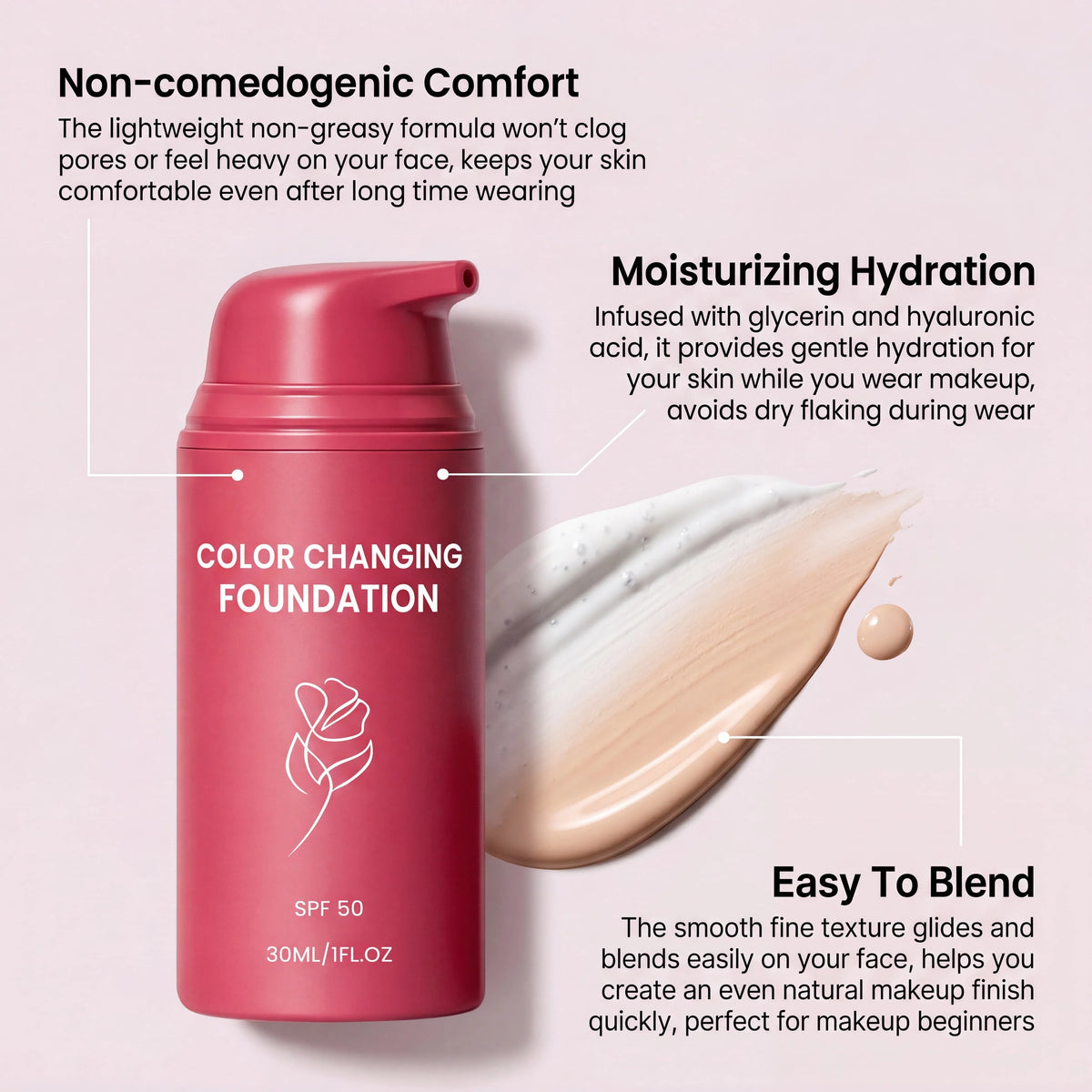 Color Changing Foundation SPF50 – Hydrating & Long-Wearing Color Changing Foundation HIP