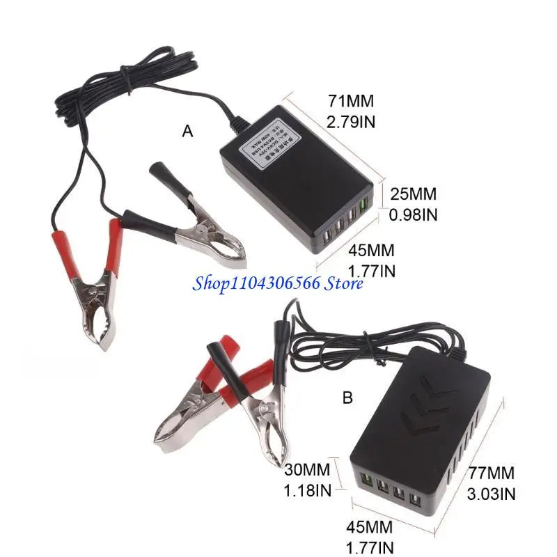 4-Port USB Vehicle Power Adapter – 12V/24V Battery Clip, 40W Vehicle USB Charger HIP