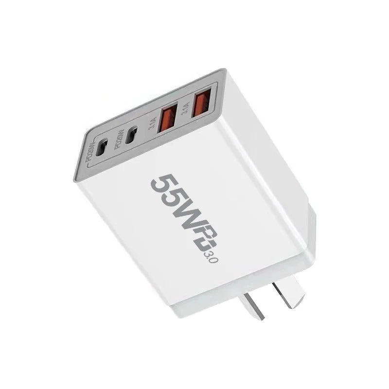 55W 4-Port USB-C Fast Wall Charger – AU/EU/US/UK Plug Multi-Port Wall Charger HIP