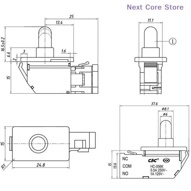 Refrigerator Door Light NC Push Button Switch | HIP Appliance Switch HIP