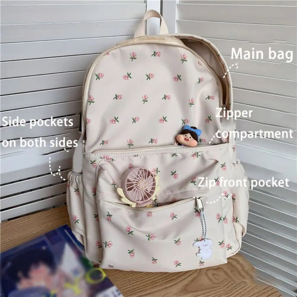 Floral Canvas Backpack – Large Capacity School & Travel Bag Canvas Backpack HIP