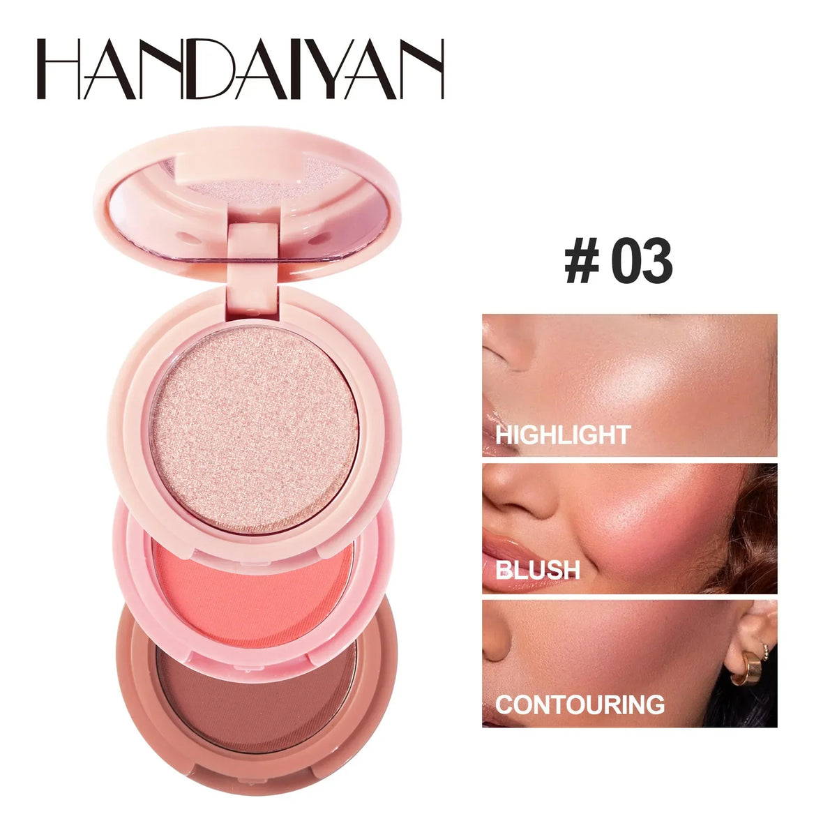 New 3 In 1 Matte Highlighter Contouring Blush Palette Pearly Shiny Eyeshadow Multifunctional Face Makeup Palette Female Cosmetic HIP 03