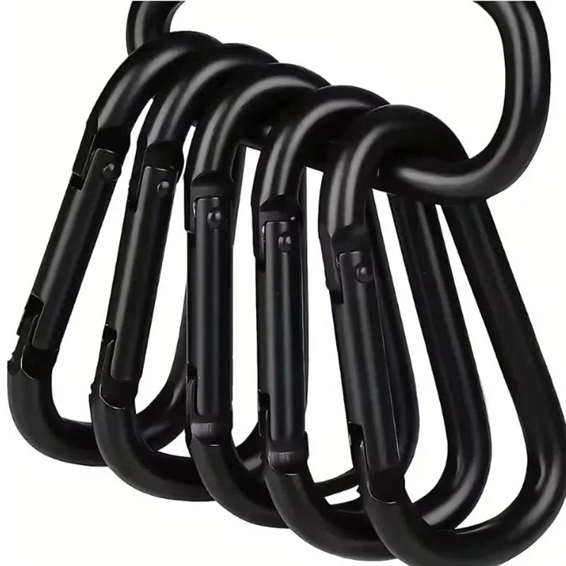 Black Aluminum D-Ring Carabiner Clips – Spring Snap Hook Pack Carabiner Clip Set HIP