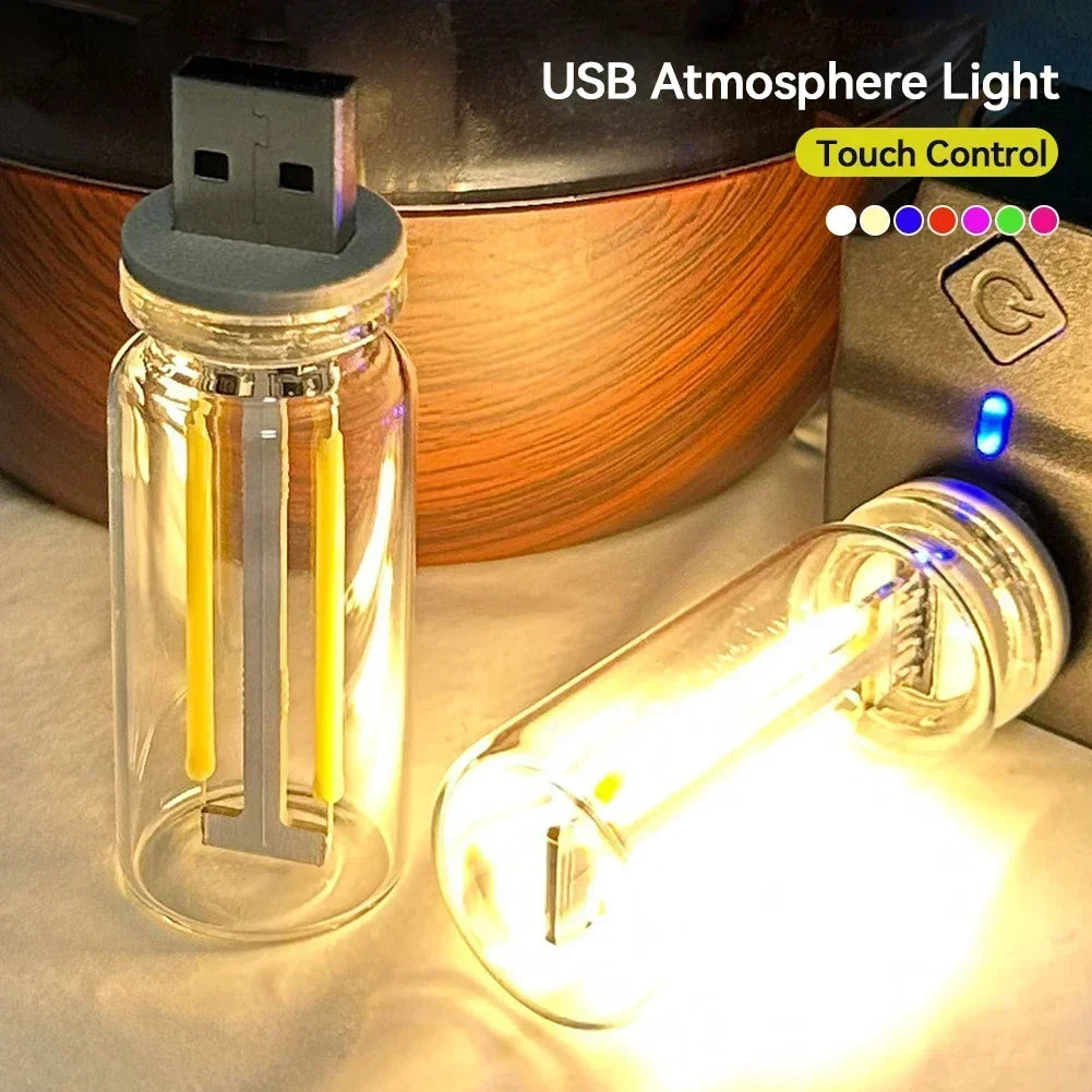 USB Touch Control LED Night Light Atmosphere Light Edison Bulb Incandescent Lamp LED Filament Light Bulb Bedroom Decoration DIY HIP