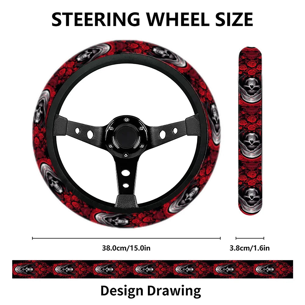 Skull & Rose Steering Wheel Cover | Gothic Universal Fit Steering Wheel Cover HIP