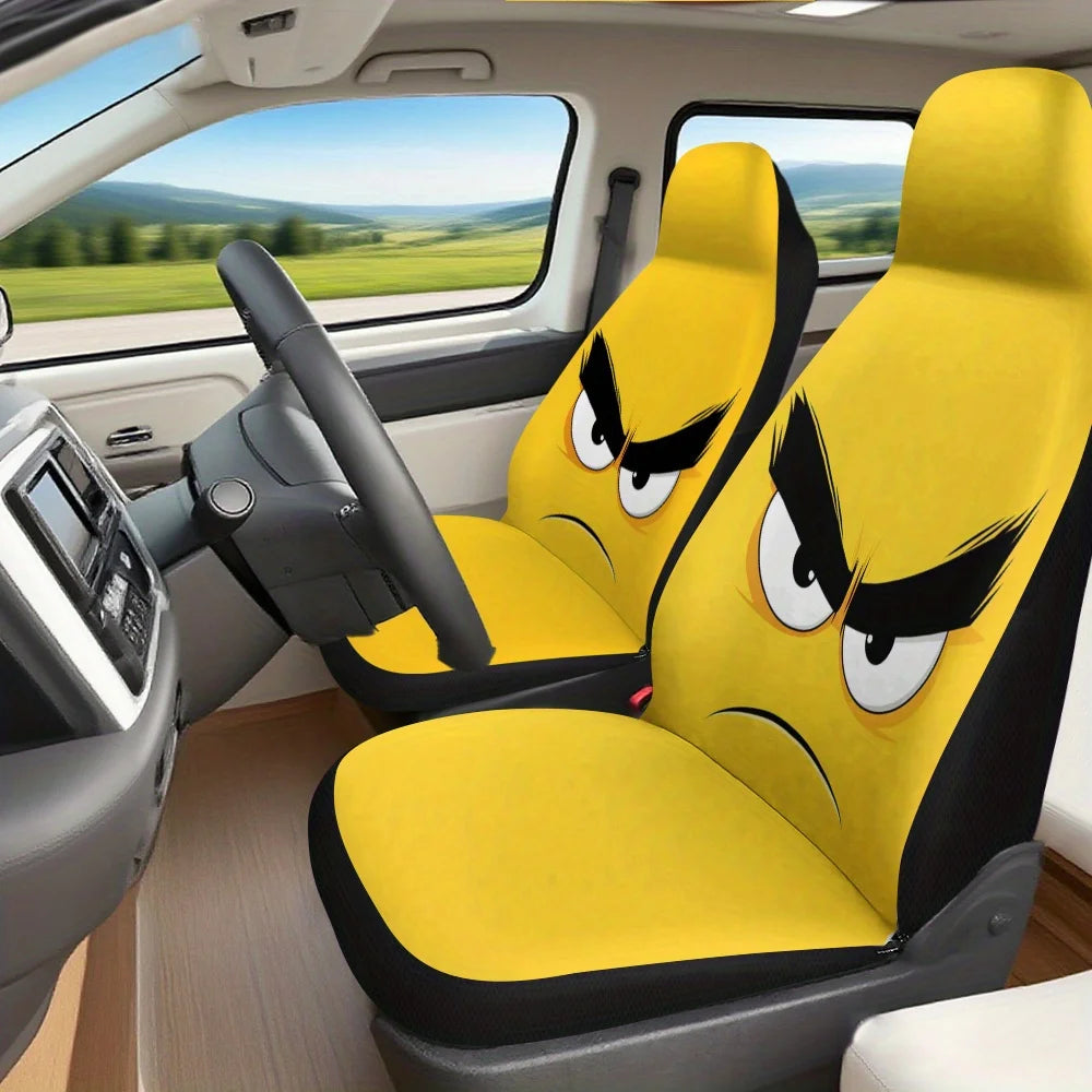 2-Piece Cartoon Angry Face Car Seat Covers | All Seasons Car Seat Cover Set HIP
