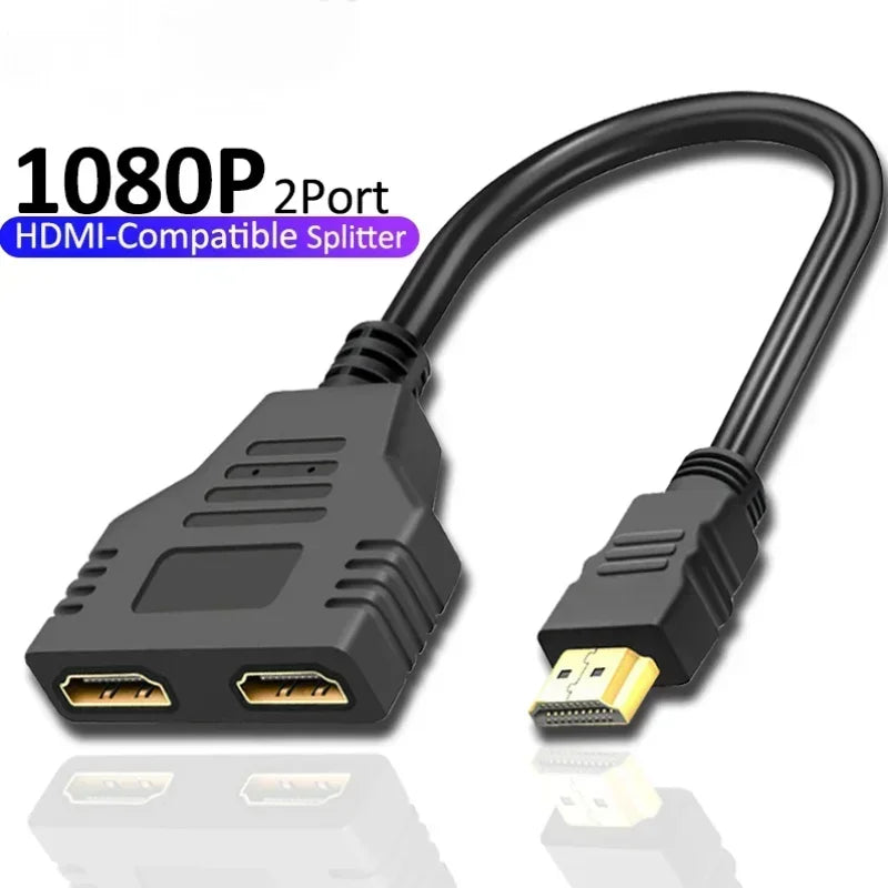 HDMI 1-in-2-Out Splitter Adapter – 1080p Dual Output Cable HDMI Splitter Adapter HIP Male to 2 Female