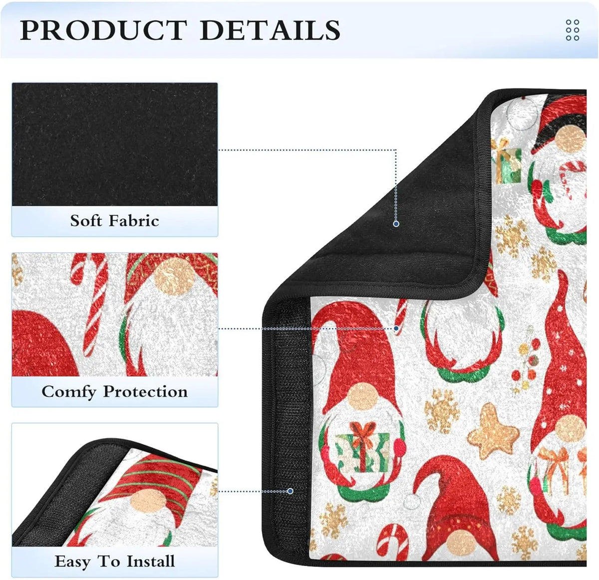 Christmas Gnome Car Seat Belt Cover Pads – Soft Flannel 1 Pair Seat Belt Cover HIP