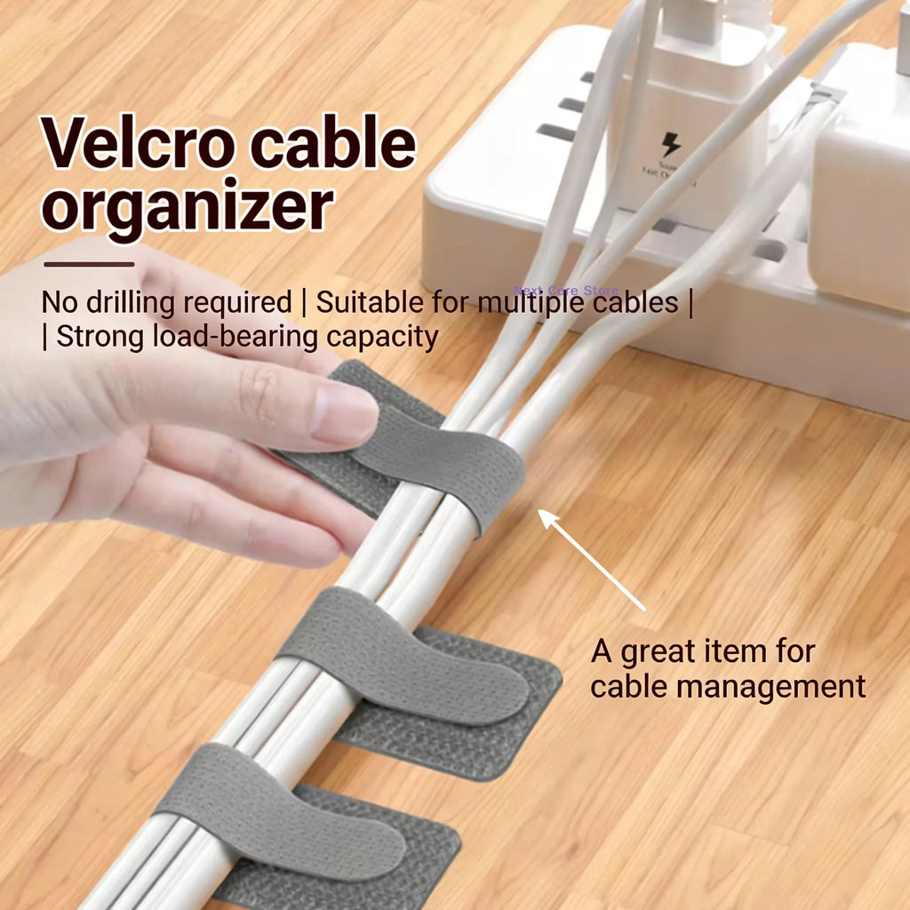 Self-Adhesive Reusable Hook & Loop Cable Ties – 10 Pack Cable Cord Organizer HIP