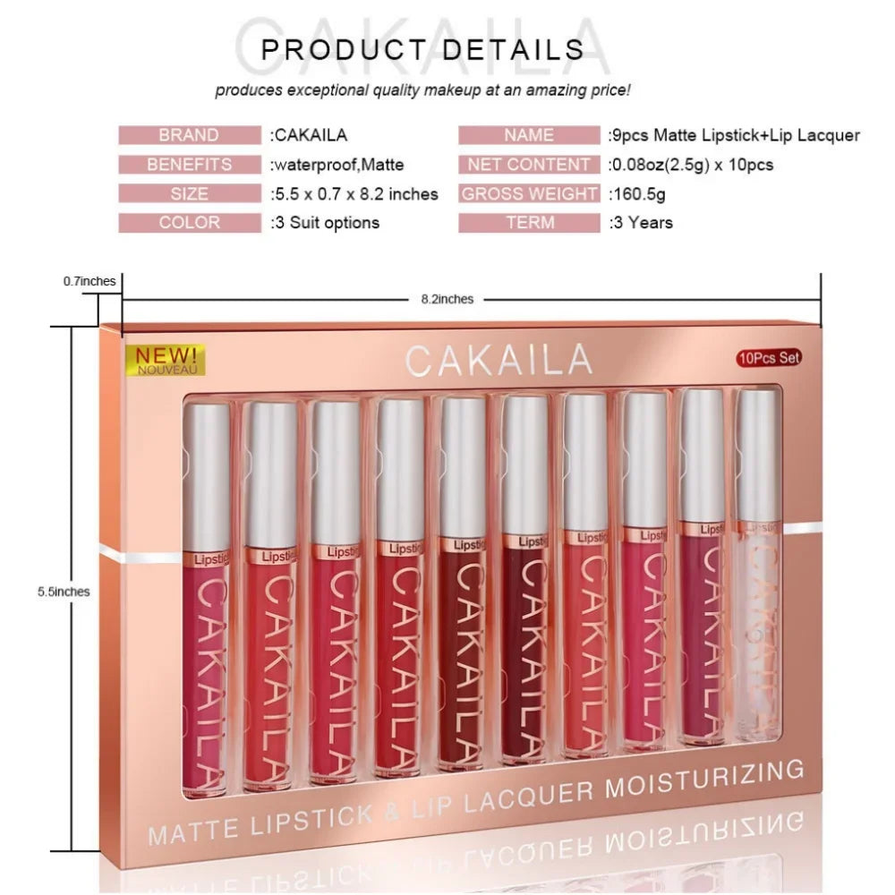 CAKAILA 10-Pc Nude Matte Liquid Lipstick & Lip Gloss Set Lip Gloss Set HIP
