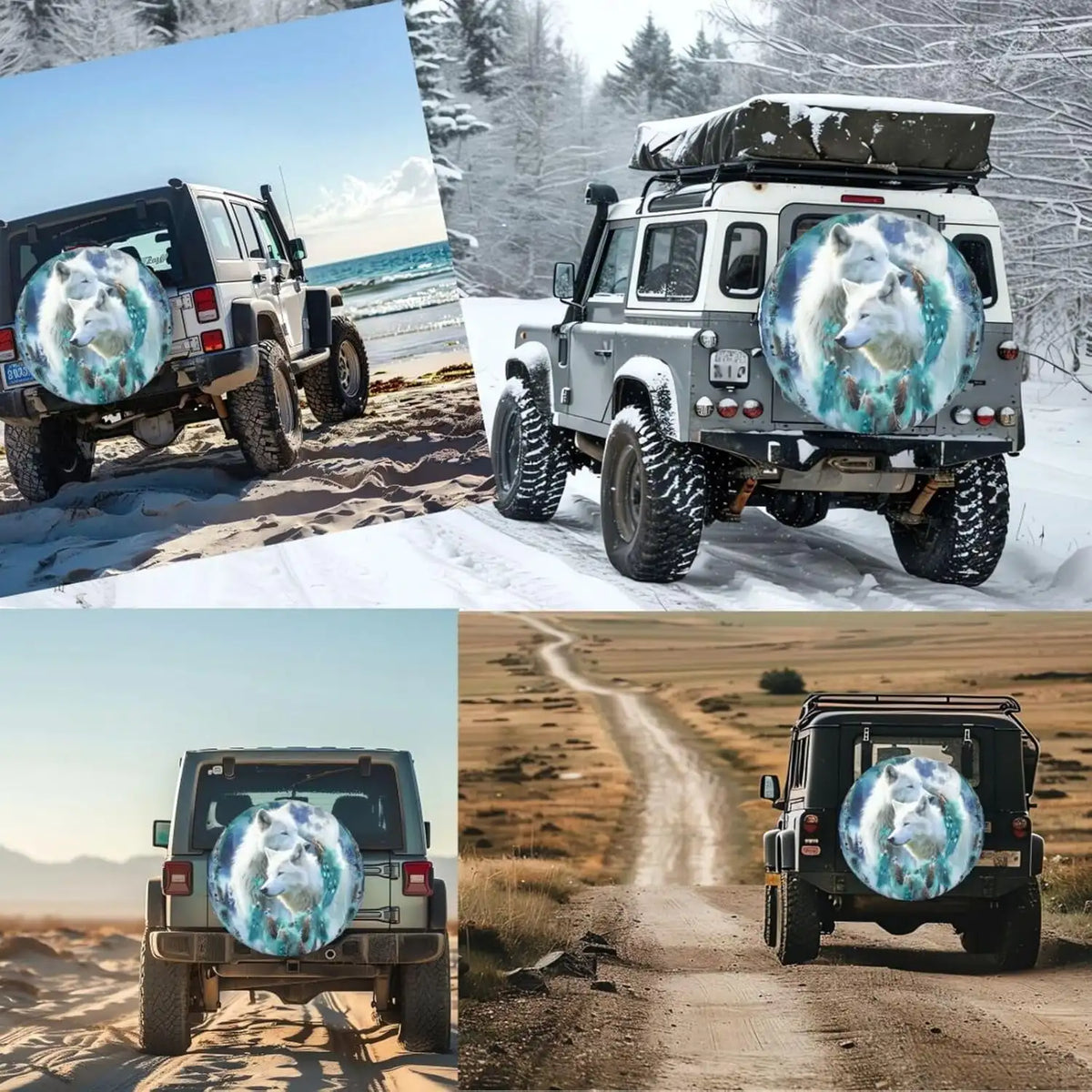 Boho American Wolves Spare Tire Cover – Waterproof Blue Spare Tire Cover HIP