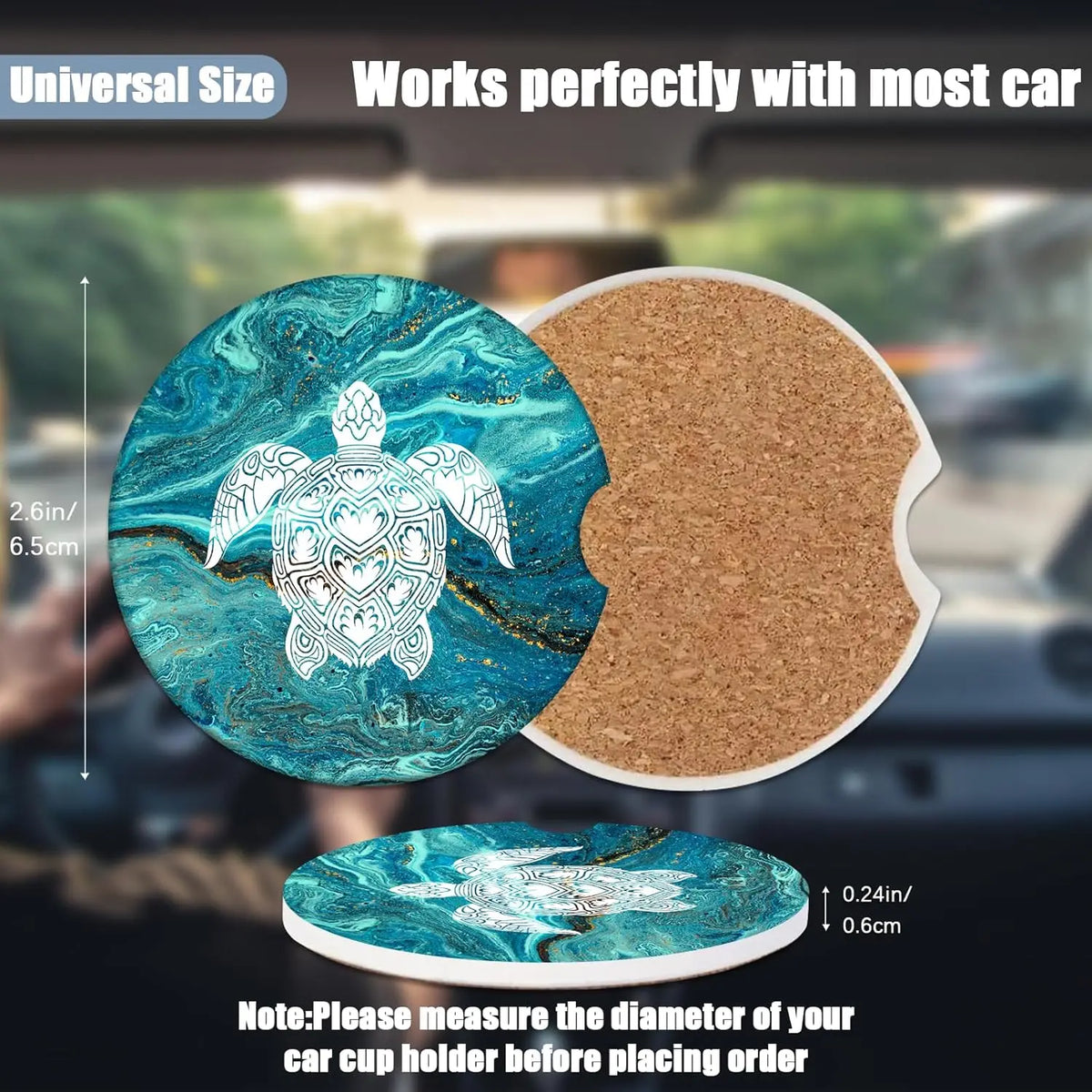 Sea Turtle Marble Absorbent Ceramic Car Cup Holder Coasters Car Cup Coaster HIP