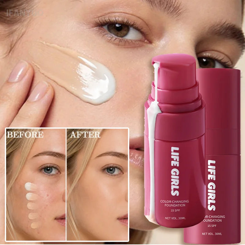 Color Changing Self‑Adjusting Foundation Lightweight Hydrating Long‑Wearing Oil‑Control Makeup Base Natural Daily Face Makeup HIP