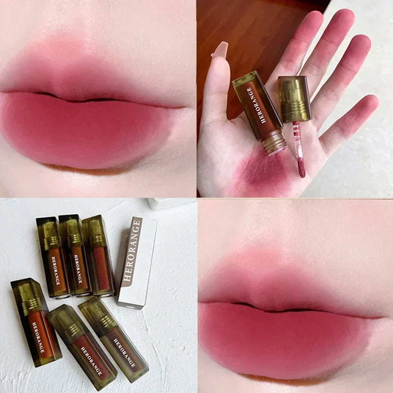 Brown Velvet Matte Lip Gloss Lasting Lip Mud Pigment Non-stick Cup Lip Gloss Waterproof Liquid Lipstick Korean Tinted Lips Stain HIP HERORANGE-05