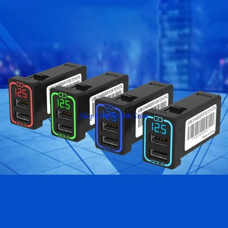 Dual USB Car Charger with LED Voltmeter – 18W Fast Charge Dual USB Car Charger HIP