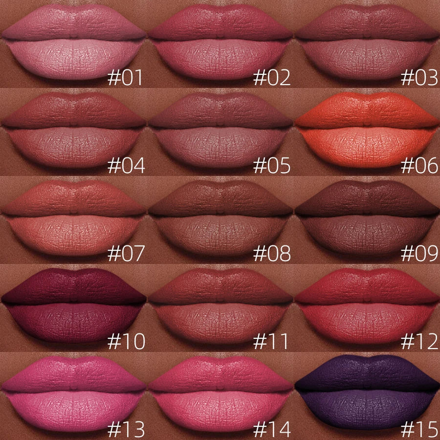 15 Colors Nude Velet Matte Lipstick Pencil Waterproof Long Lasting Red Brown Pink Lip Liner Pen Non-Stick Cup Makeup Lip Tint Pe HIP
