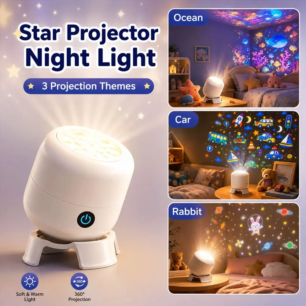 For Bedroom Use USB LED Ocean Car Rabbit Projector Colorful Rotating Atmosphere Night Light HIP