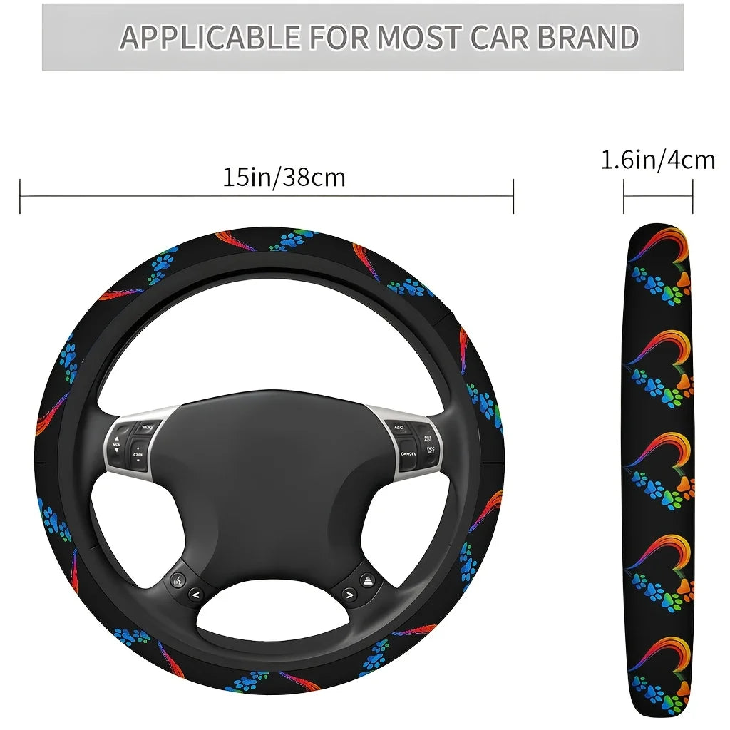 Rainbow Paw Print Steering Wheel Cover – Washable Car Accessory Steering Wheel Cover HIP