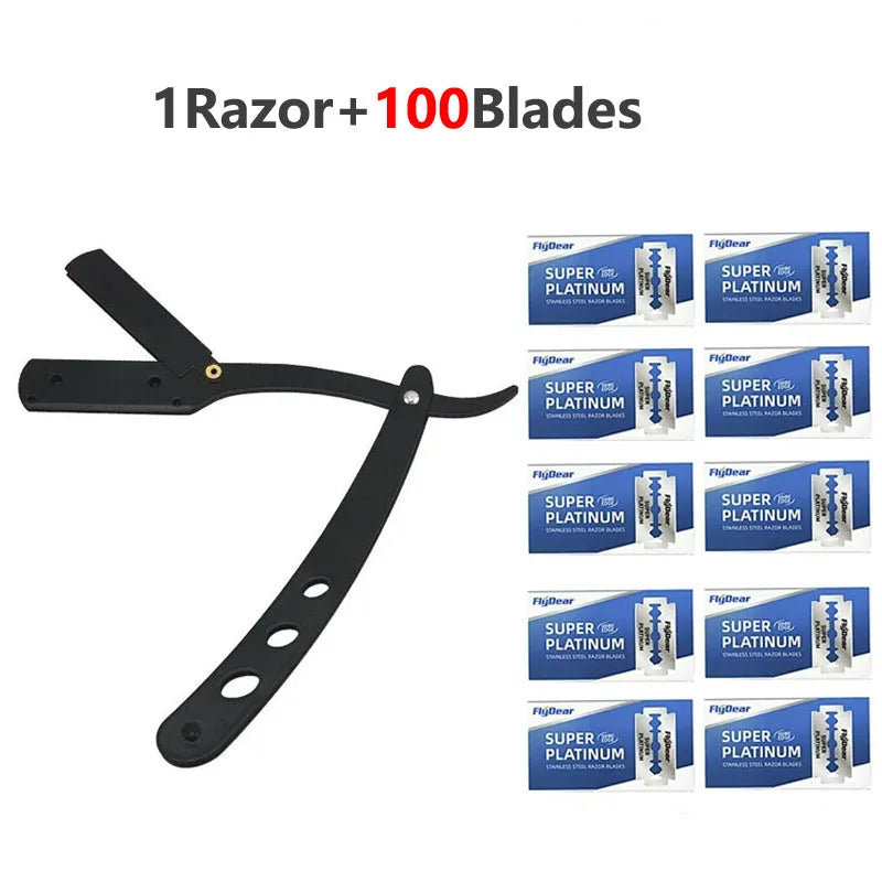Men's Straight Edge Folding Razor – Stainless Steel + Blades Straight Edge Razor HIP C635-1Razor 100blade