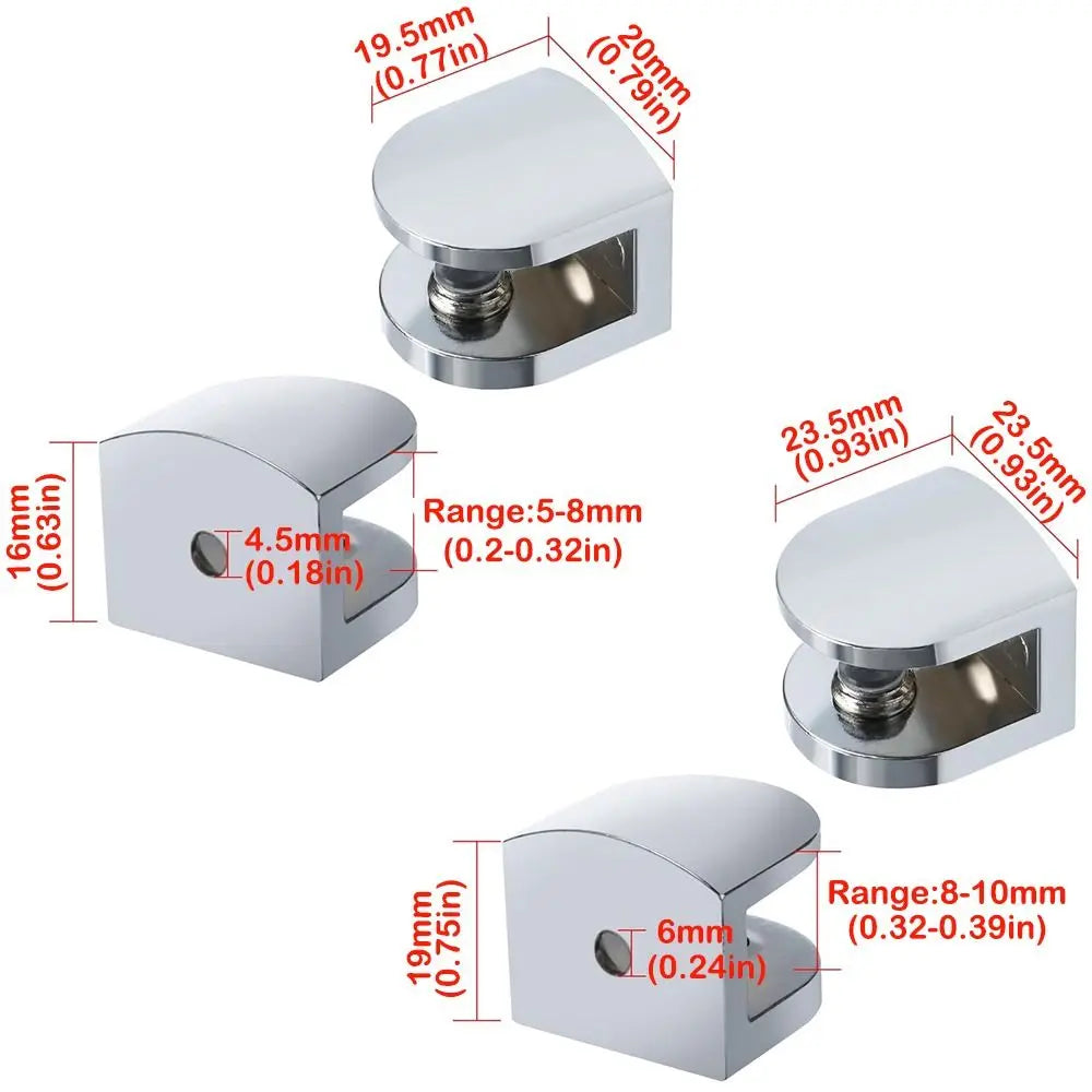 Adjustable Glass Shelf Brackets Stainless Steel Clamp 4-Pack Glass Shelf Brackets HIP