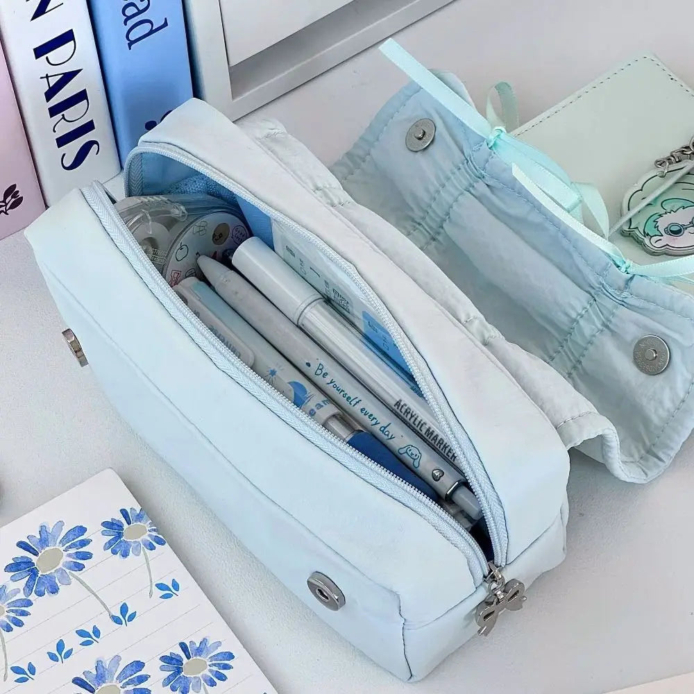 Large Capacity Bow Drawstring Pencil Case – Canvas Pen Bag Pencil Case Pouch HIP