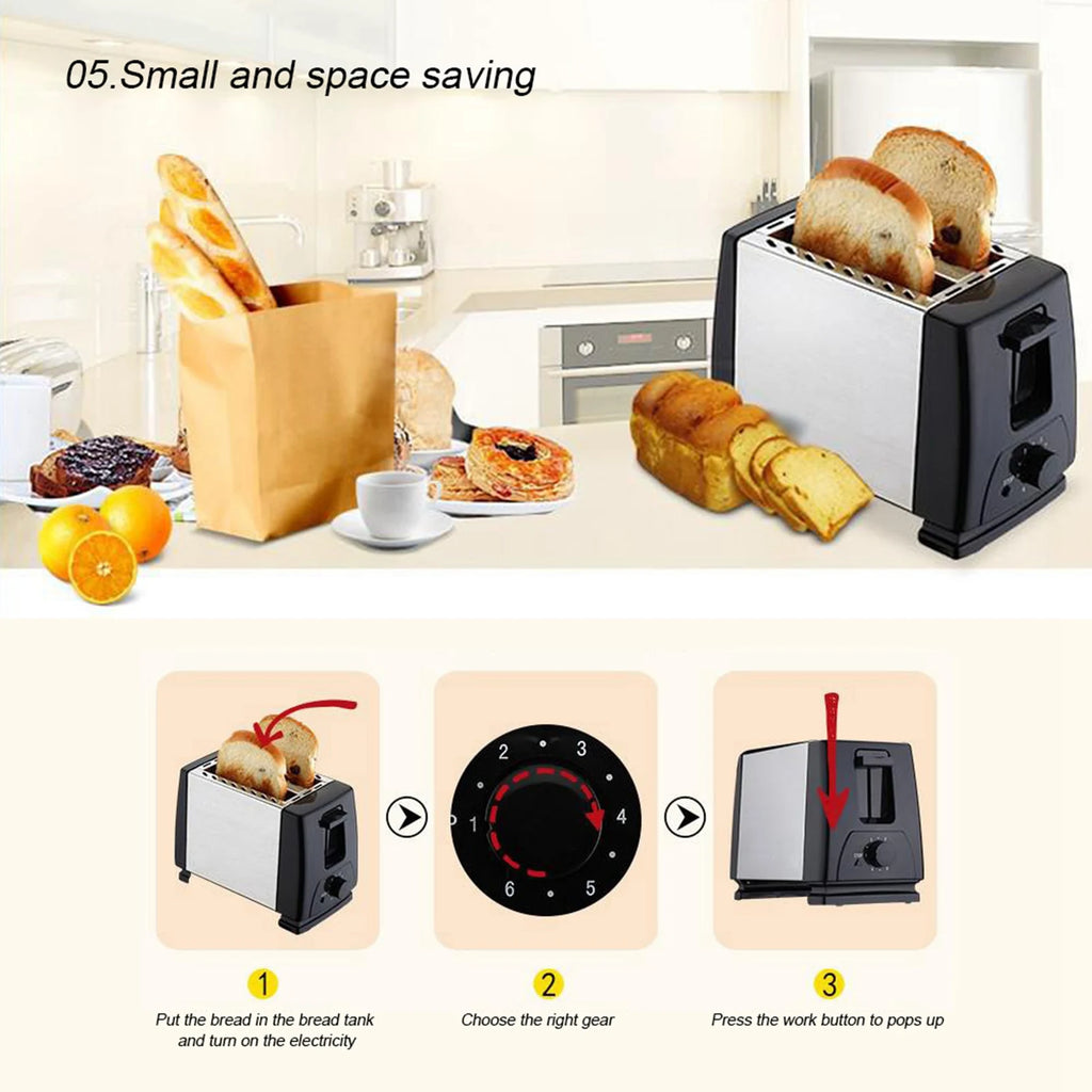 650-850W Bread Toasters 650‑850W 2 Bread Toasters 6 Gears Breakfast Cooking Machine Black Breakfast Cooking Machine HIP