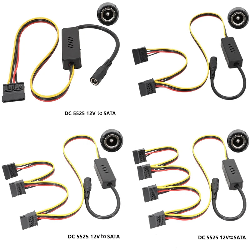 DC5525 to SATA Power Splitter Cable – 12V, 1–4 Port HDD SATA Power Adapter Cable HIP