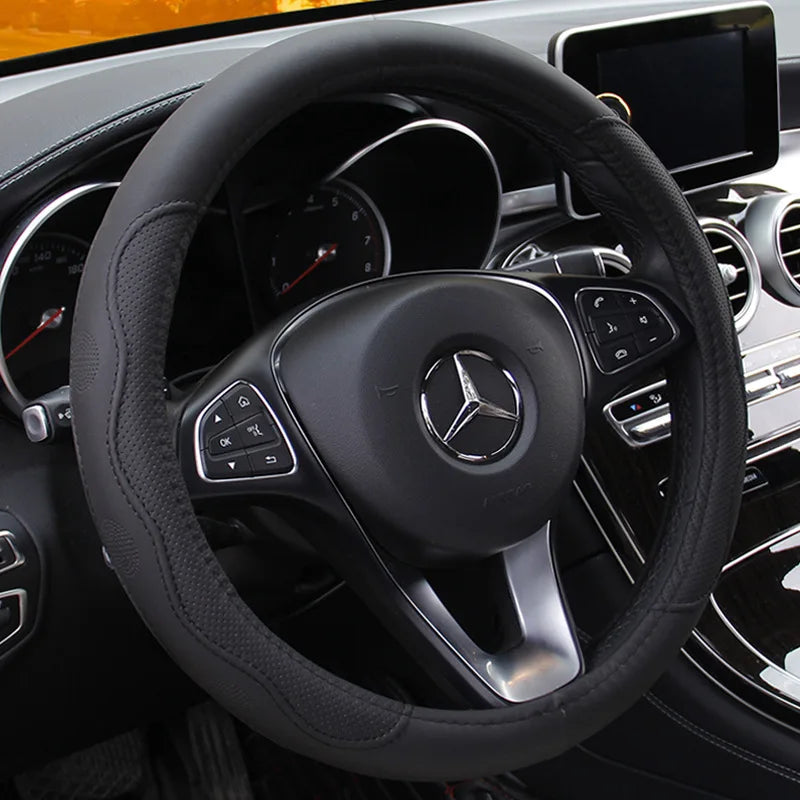 38cm Microfiber Leather Steering Wheel Cover – Anti-Slip Fit Steering Wheel Cover HIP O Type Black