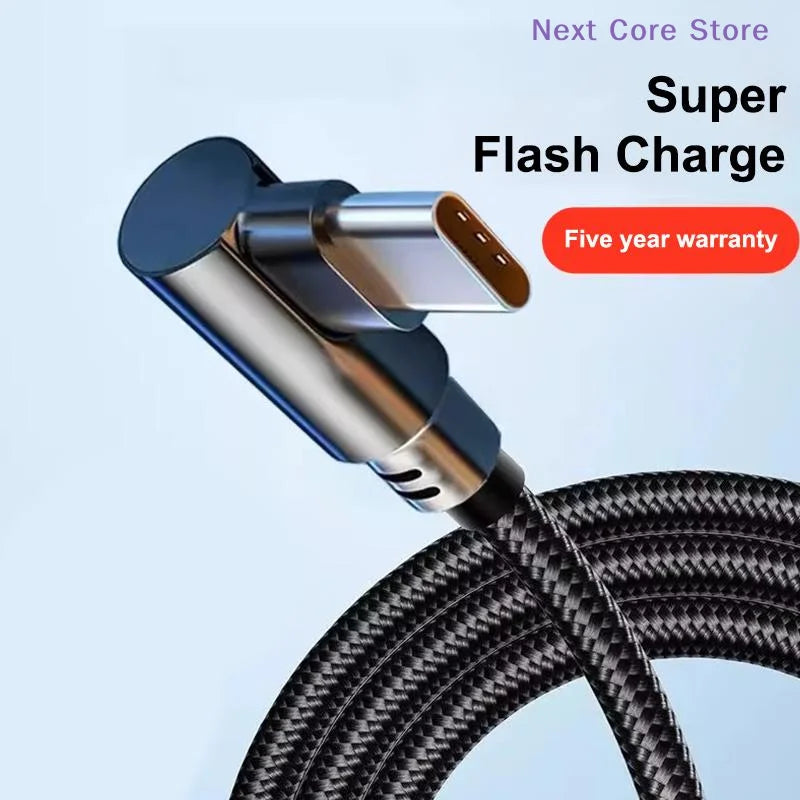 90° Elbow 6A USB-C Fast Charging Cable – Nylon Braided USB-C Charging Cable HIP