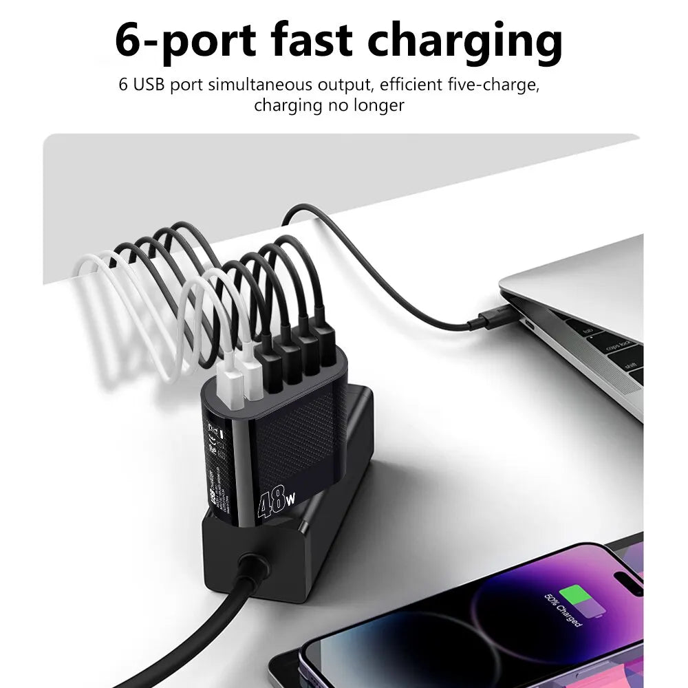 48W 6-Port USB Fast Charger – Quick Charge US & EU Plug USB Wall Charger HIP