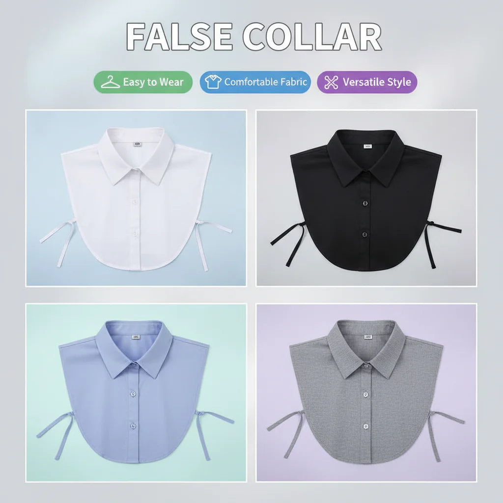 Fake Collar Detachable Collar for Girls Shirts Half False Blouse Baccalaureate Gown Tops Solid Color False Collar White/Black HIP