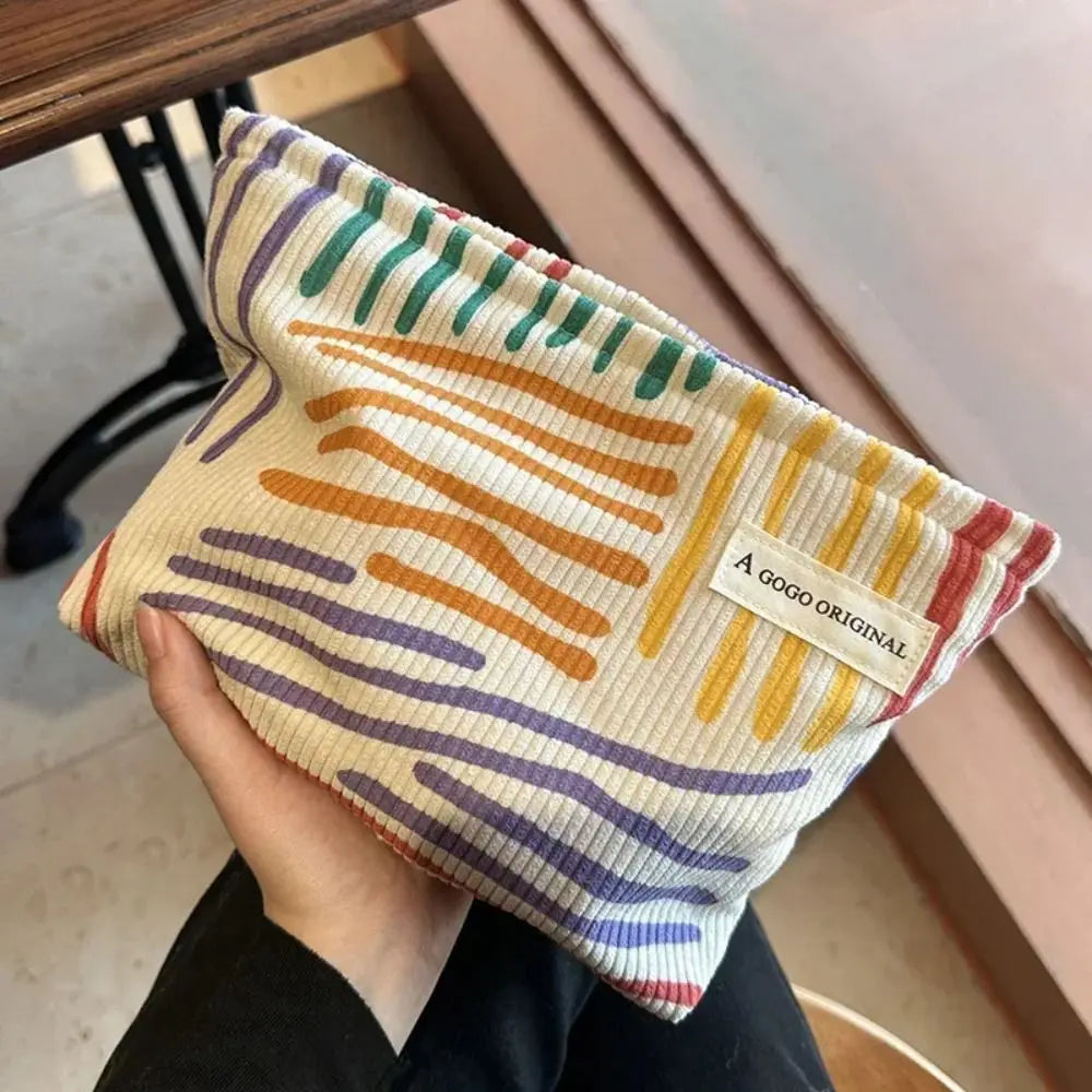 Corduroy Travel Makeup Bag – Striped Cosmetic Organizer Pouch Makeup Organizer Bag HIP