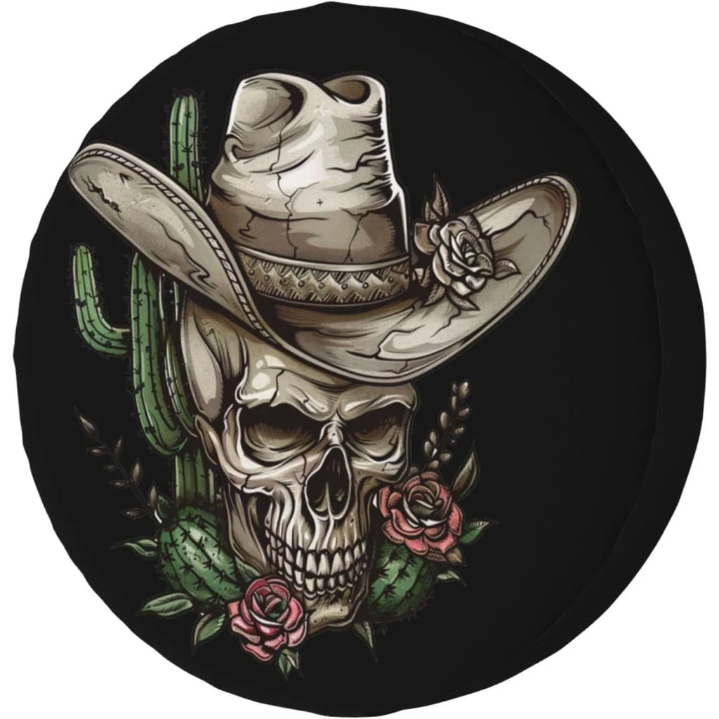 Cowboy Skull Cactus Rose Spare Tire Cover – RV & SUV Spare Tire Cover HIP 1 17 in