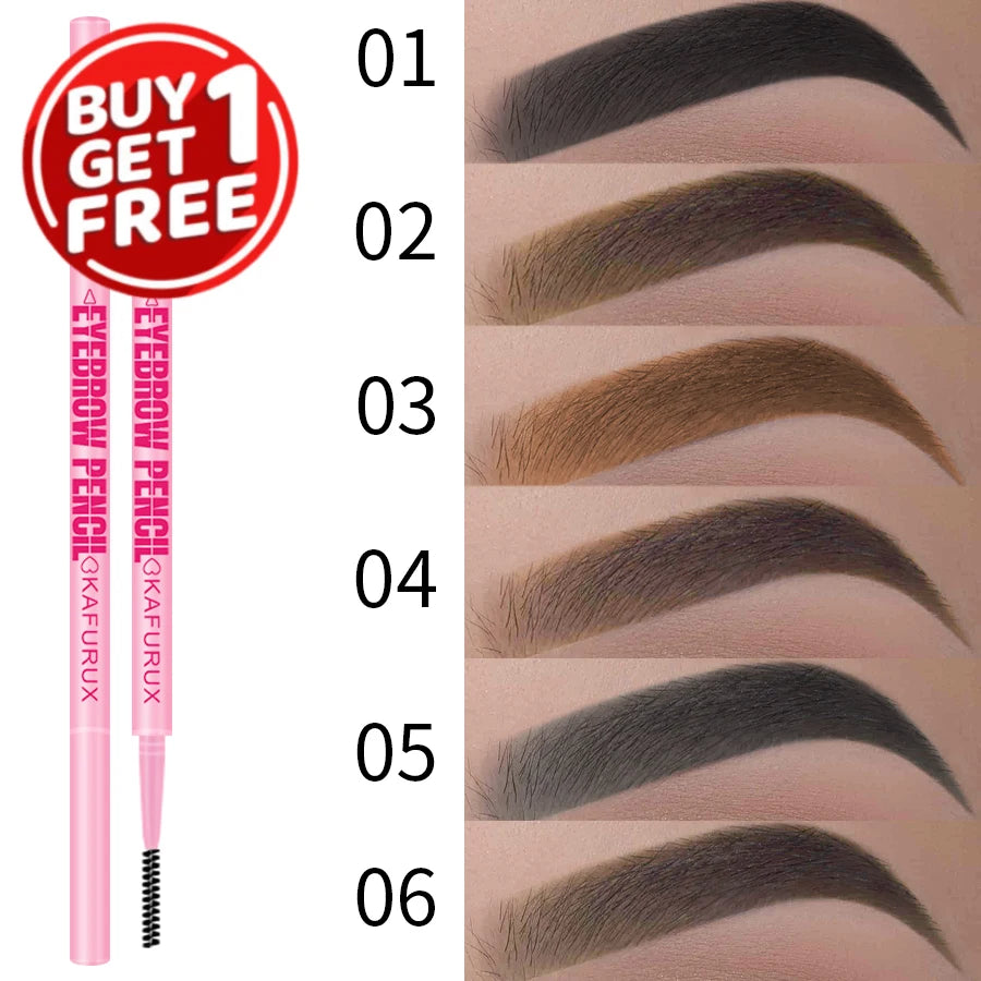 KAFURUX 6-Color Ultra-Fine Waterproof Eyebrow Pencil & Brush Eyebrow Pencil HIP