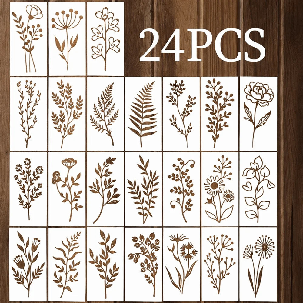 24-Piece Reusable Floral PET Painting Stencils for DIY Art DIY Painting Stencils HIP 24pcs